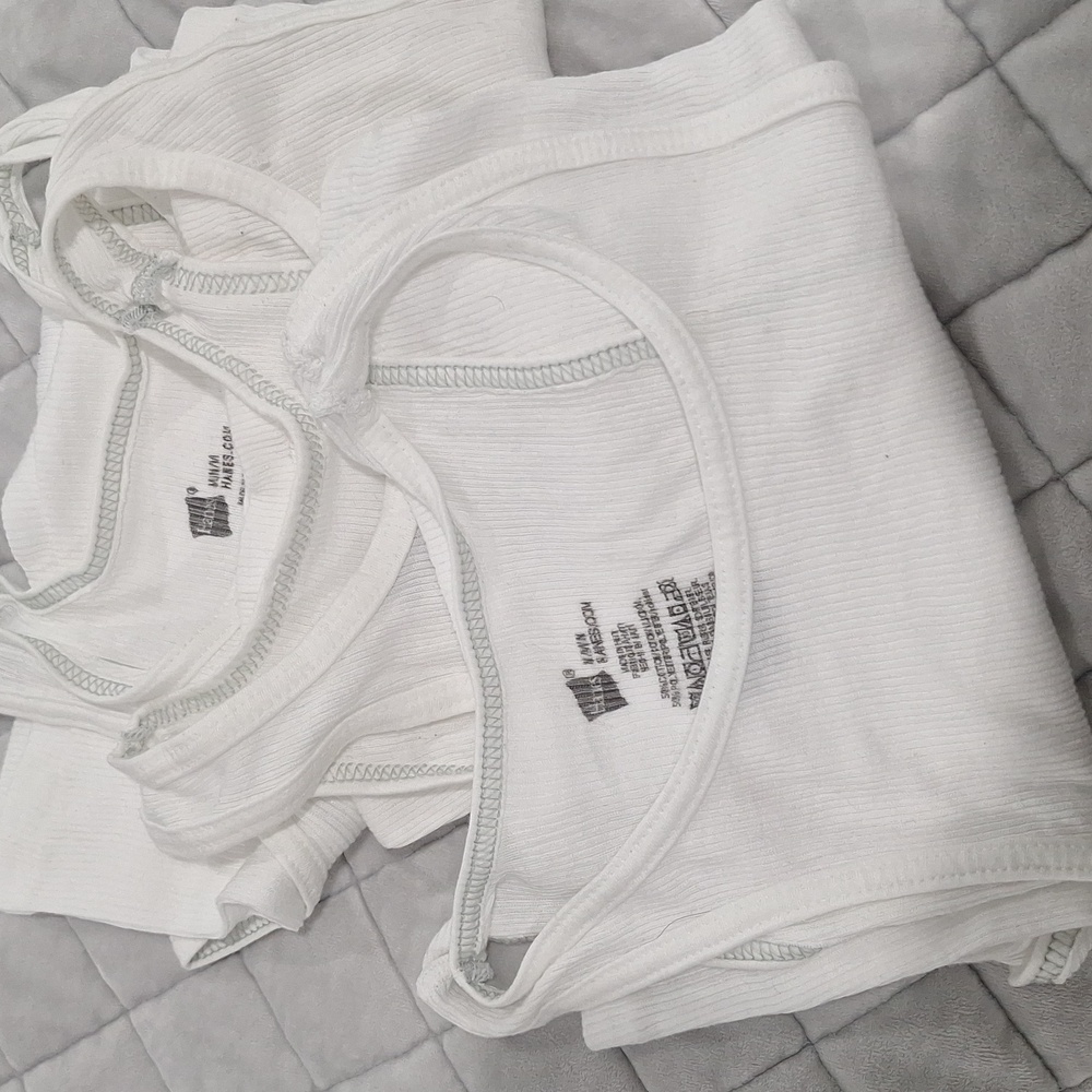 Boys Size Medium Hanes Classic White Ribbed Tank Tops
